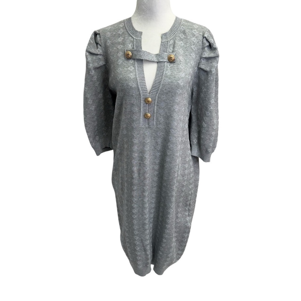 ONE OF A KIND SAMPLE Joseph Ribkoff Metallic Puff Sleeve Puffy Sweater Dress M